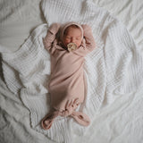 Ribbed Knotted Baby Gown + Beanie Set