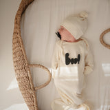 Ribbed Knotted Baby Gown + Beanie Set