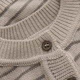 Merino Wool Cardigan Knit Stripe - Light Taupe