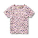 Rib T-shirt Alicia - Pink Blue Flowers