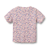 Rib T-shirt Alicia - Pink Blue Flowers