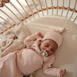 Ribbed Knotted Baby Gown + Beanie Set