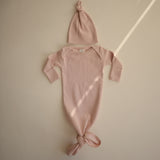 Ribbed Knotted Baby Gown + Beanie Set